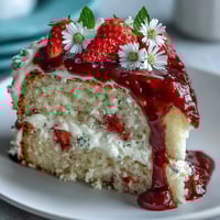 Spring Cake: Floral Drip Cake with Strawberry Frosting, a stunning vanilla layer cake with fresh strawberry buttercream and white chocolate drip, crowned with edible flowers.