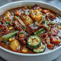 Hearty Kentucky Derby Burgoo Stew, a steamy, savory Southern classic loaded with tender meats.